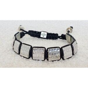 Men's Flat Hammered Silvertone Bead Corded Bracelet 6-10 in Adj